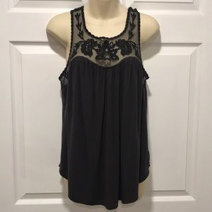 American Eagle Mesh Embroidery Top Gray Medium